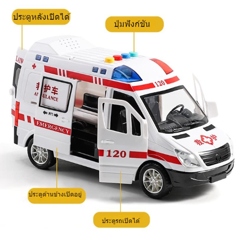 ของเล่นใหม่ โมเดล ของเล่นจำรอง รถพยาบาล ใส่ถ่าน วิ่งได้ มีเสียง มีไฟ ประตูเปิดได้ 5 ประตูขนาดใหญ่ รูปที่ 2