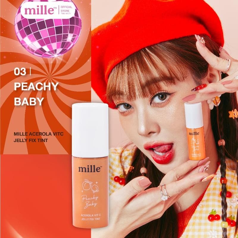** 1 แท่ง ** MILLE ACEROLA VIT C JELLY FIX TINT ลิปเจลลี่ทิ้นท์ สีชัด ติดทนริมฝีปาก 5 กรัม #แบบแท่ง รูปที่ 5