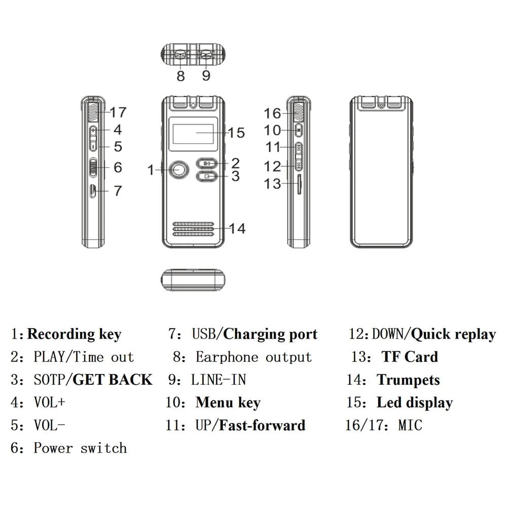 เครื่องอัดเสียง 16/32/64GB WAV/MP3 การบันทึกเสียงไร้สูญเสีย 1536K ไร้เสียงรบกวน เครื่องบันทึกเสียง รูปที่ 3
