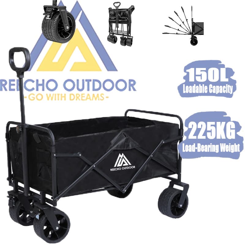 folding Camping Cart สวนกลางแจ้ง Trailer Wagon รถเข็น Telescopic Handle พับยูทิลิตี้ขน ยืน Beach Off-Road Handcart รูปที่ 1