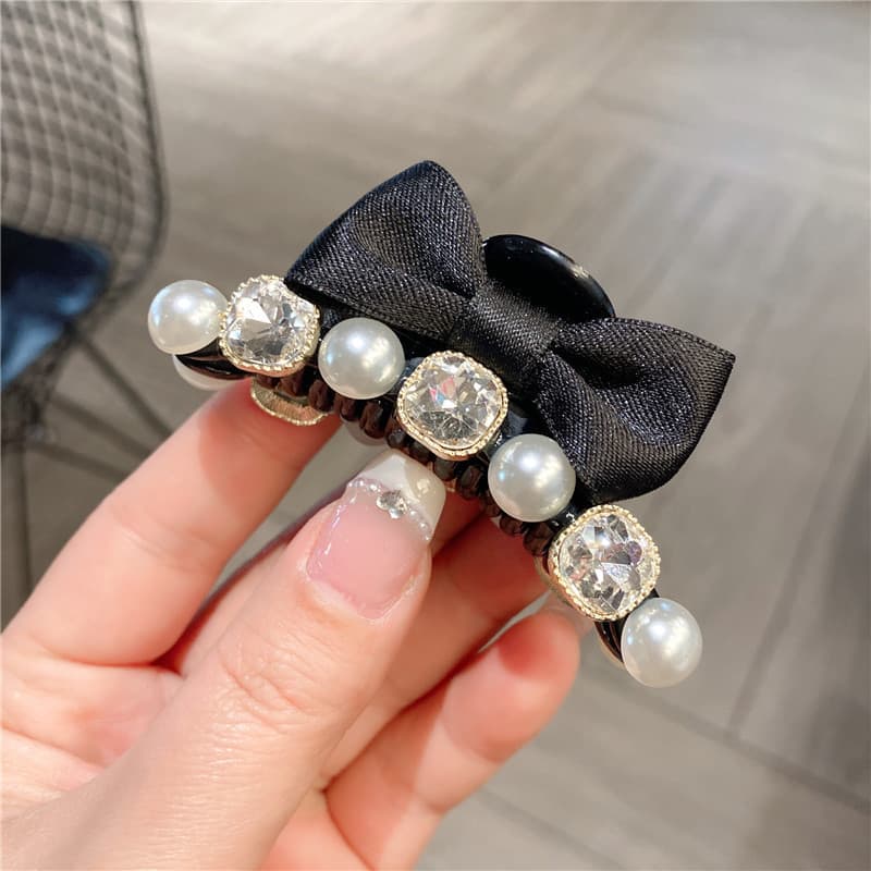High-end Elegant Bow กิ๊บติดผมหญิงด้านข้าง Bangs คลิปหน้าผาก Hairpin คลิป Influencer Pearl Rhinestone คลิป รูปที่ 9