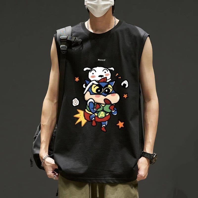 เสื้อแขนกุดชายหญิง สกรีนลายชินจัง มี 4 ลาย ขาว-ดำ OP รูปที่ 9