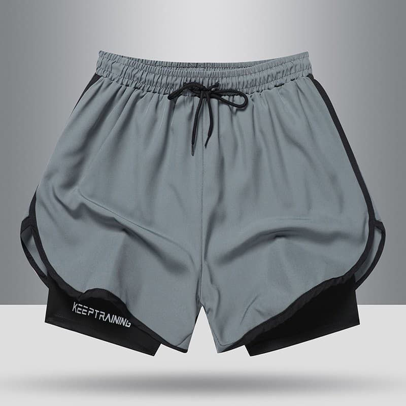 Unisex 2-in-1 วิ่งว่ายน้ํากางเกงขาสั้น Quick Dry 4-Way ยืดน้ําหนักเบาออกกําลังกาย Activewear บาสเกตบอลเทนนิสการฝึกอบรม Plus ขนาด M-5XL สีดําสีเทา รูปที่ 7