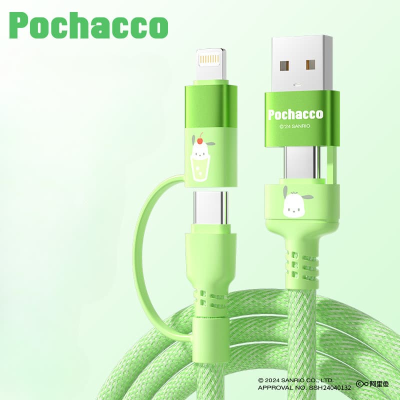 Sanrio SS-592 4-in-1 Fast Charging Data Cable Hello Kitty Kuromi Pochacco Cinnamoroll Type-C To Type-C อินเทอร์เฟซแบบพกพาสีชมพูน่ารัก 20W Super Flash PD สายชาร์จ รูปที่ 9