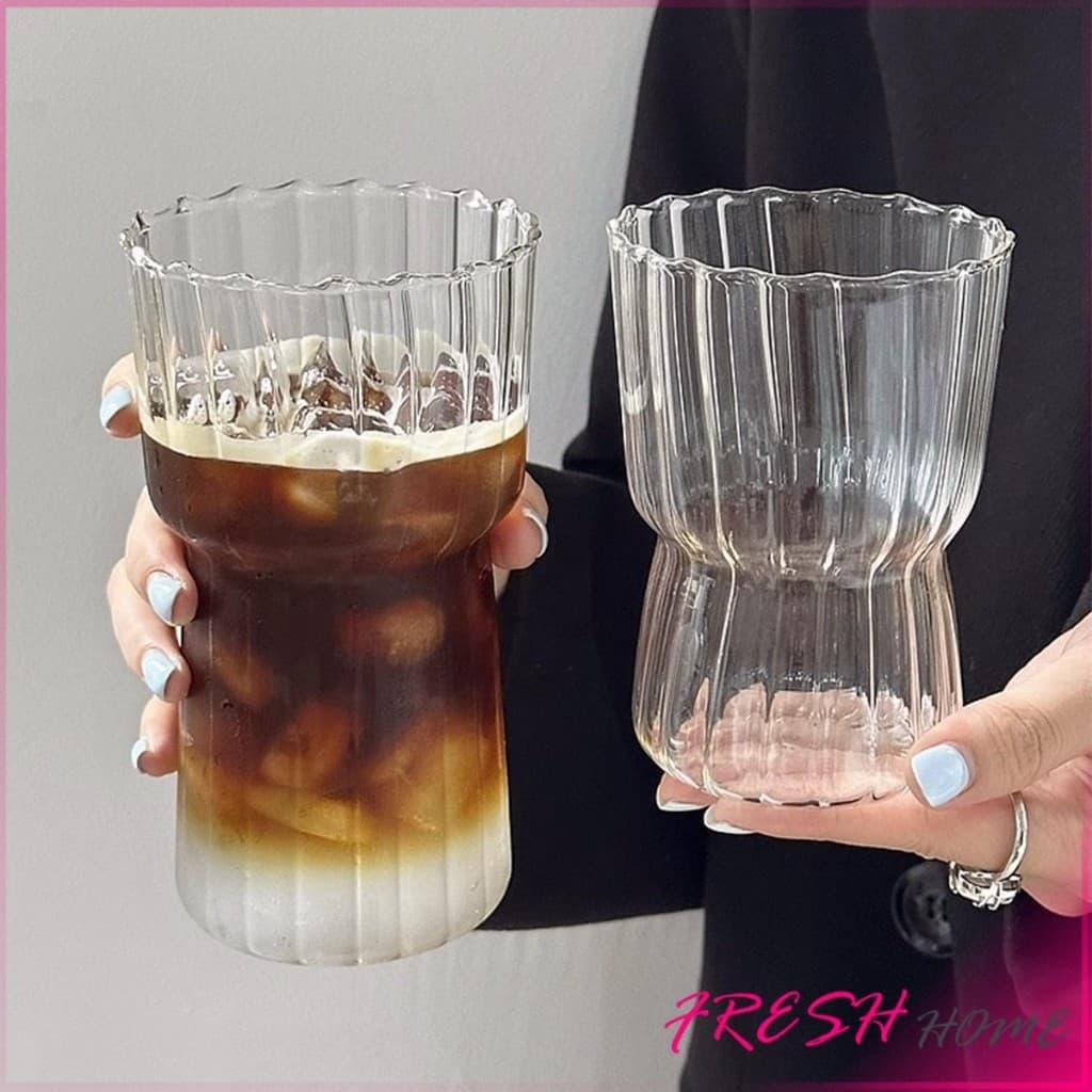 Fresh ‌ถ้วยแก้วลายทางโปร่งใส - เครื่องดื่มที่ทนทานและมีสไตล์ สำหรับการใช้งานประจำวัน‌ Glass coffee cup รูปที่ 3
