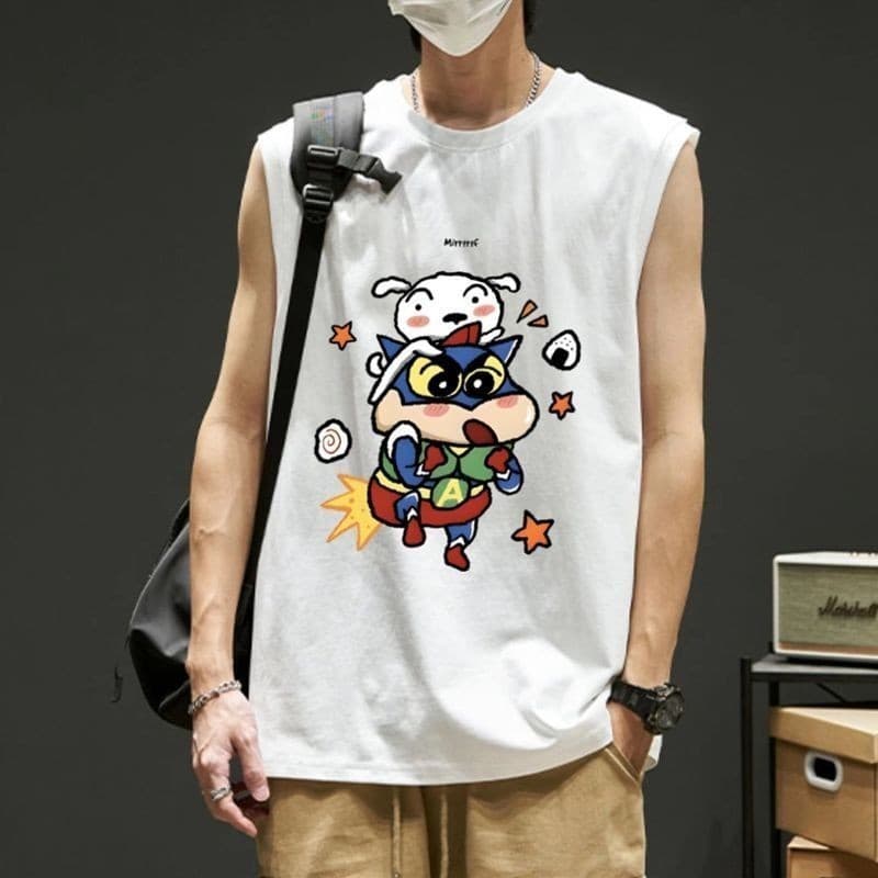 เสื้อแขนกุดชายหญิง สกรีนลายชินจัง มี 4 ลาย ขาว-ดำ OP รูปที่ 8