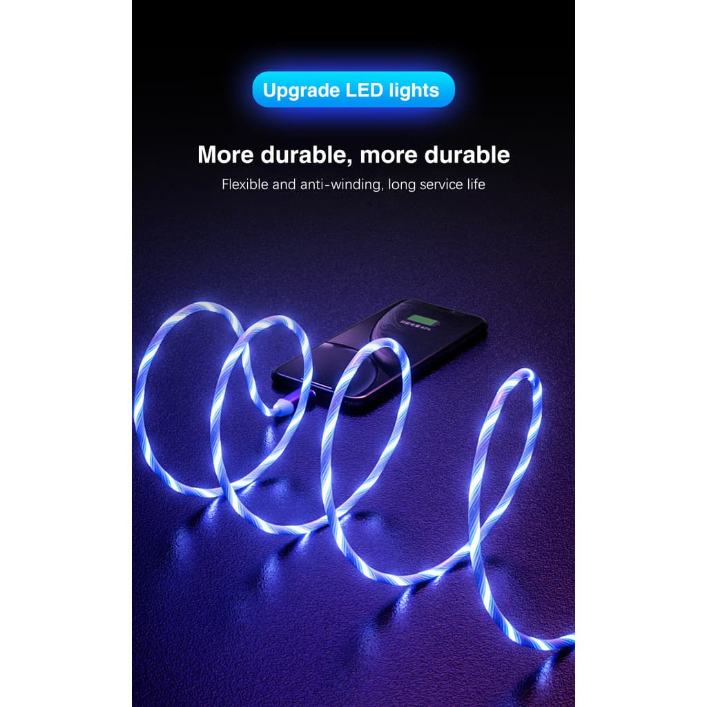 3A LED Glow USB Cable 1M – สายชาร์จน้ําไหลส่องสว่างสําหรับ Micro USB และ Type-C, สายเคเบิลข้อมูลชาร์จเร็ว รูปที่ 6