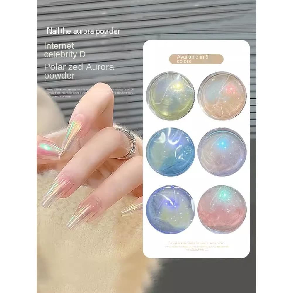 SHAKA สีทาเล็บเจล ผงเพชร 6 สี ออโรร่าเงากระจก สะท้อนแสงสวย เพ้นท์เล็บ แบบแช่ออก ติดทนนาน UV ทำเล็บ รูปที่ 7