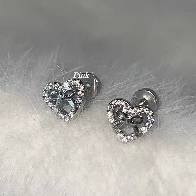 1 ชุดความงาม Rhinestone Heart Bowknot Earbone ต่างหูสําหรับผู้หญิง รูปที่ 3