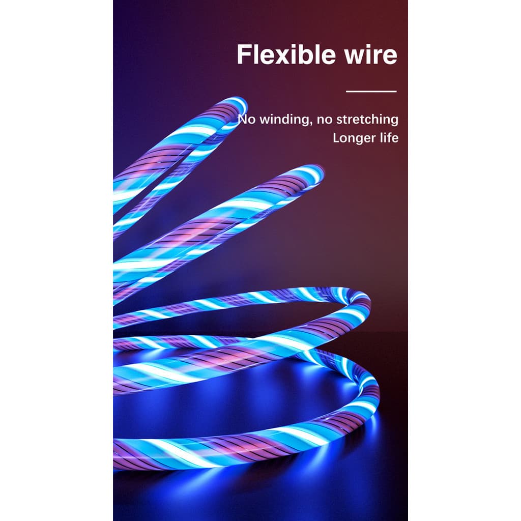 3A LED Glow USB Cable 1M – สายชาร์จน้ําไหลส่องสว่างสําหรับ Micro USB และ Type-C, สายเคเบิลข้อมูลชาร์จเร็ว รูปที่ 4