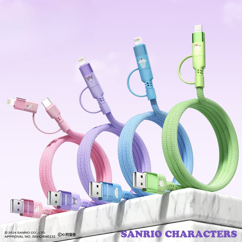 Sanrio SS-592 4-in-1 Fast Charging Data Cable Hello Kitty Kuromi Pochacco Cinnamoroll Type-C To Type-C อินเทอร์เฟซแบบพกพาสีชมพูน่ารัก 20W Super Flash PD สายชาร์จ รูปที่ 2