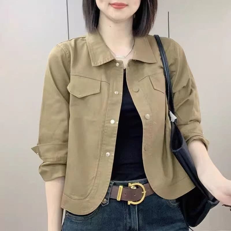เสื้อแจ็คเก็ตสตรีฤดูใบไม้ผลิฤดูใบไม้ร่วงใหม่หญิงแฟชั่นบุคลิกภาพสแควร์คอสั้นเสื้อ รูปที่ 7