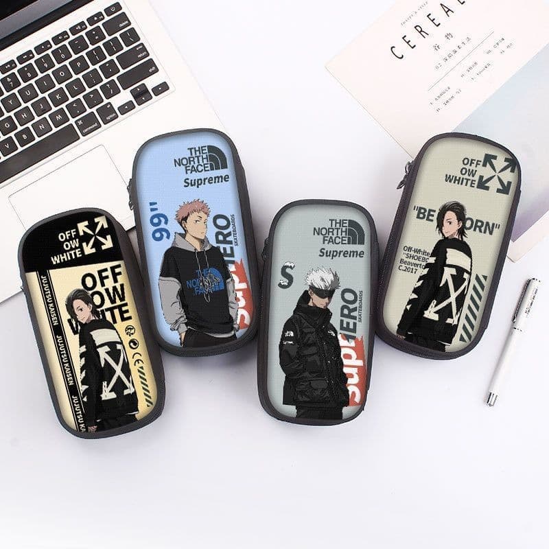 Jujutsu Kaisen Cool Gojo Go กล่องเครื่องเขียนผ้าใบสีดําสกปรกทนด้วยซิปที่เก็บเครื่องเขียน รูปที่ 3