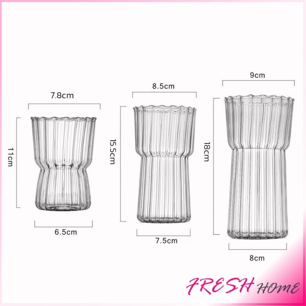 Fresh ‌ถ้วยแก้วลายทางโปร่งใส - เครื่องดื่มที่ทนทานและมีสไตล์ สำหรับการใช้งานประจำวัน‌ Glass coffee cup รูปที่ 9