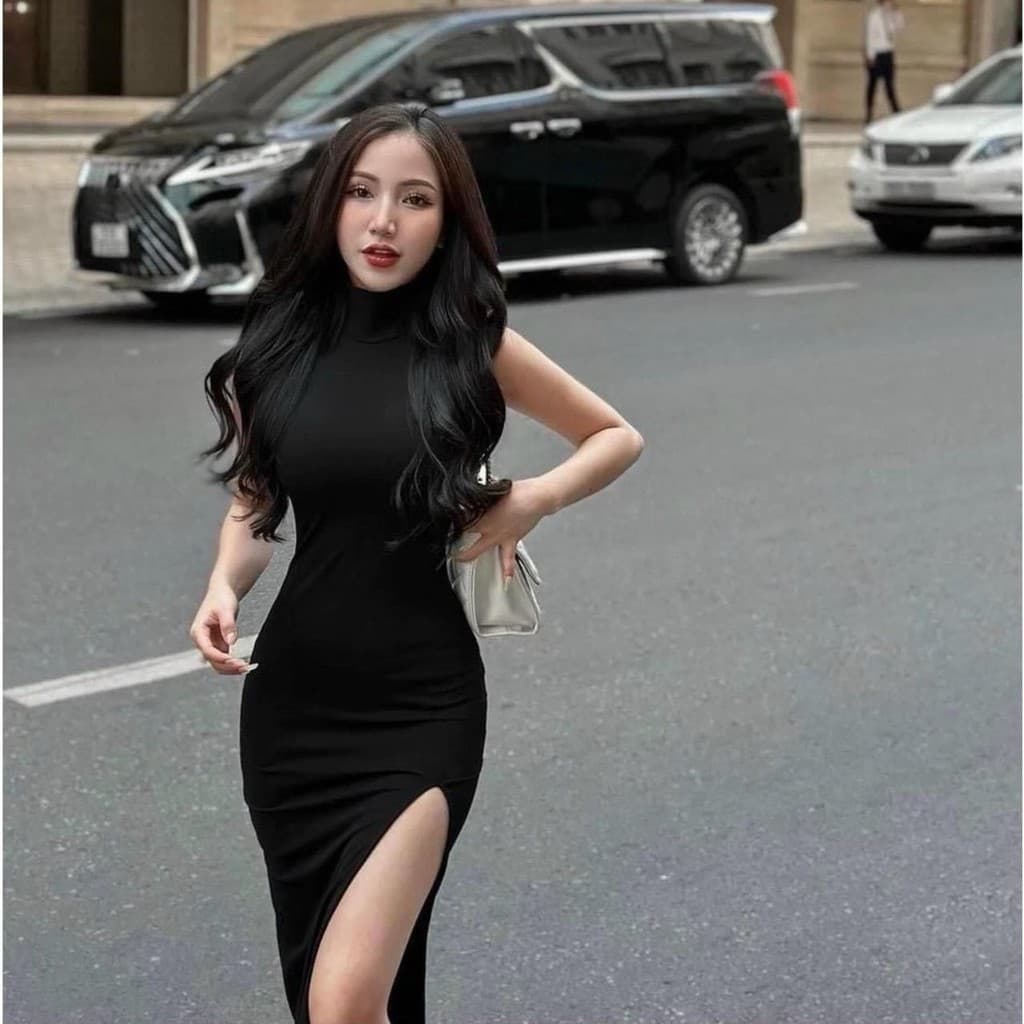 เดรสยาวคอเต่าแขนกุด บอดี้คอน ผ่าต้นขา สร้างหุ่นสง่างาม รูปที่ 6