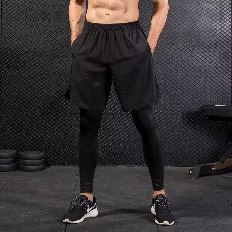 Unisex 2-in-1 วิ่งว่ายน้ํากางเกงขาสั้น Quick Dry 4-Way ยืดน้ําหนักเบาออกกําลังกาย Activewear บาสเกตบอลเทนนิสการฝึกอบรม Plus ขนาด M-5XL สีดําสีเทา รูปที่ 4