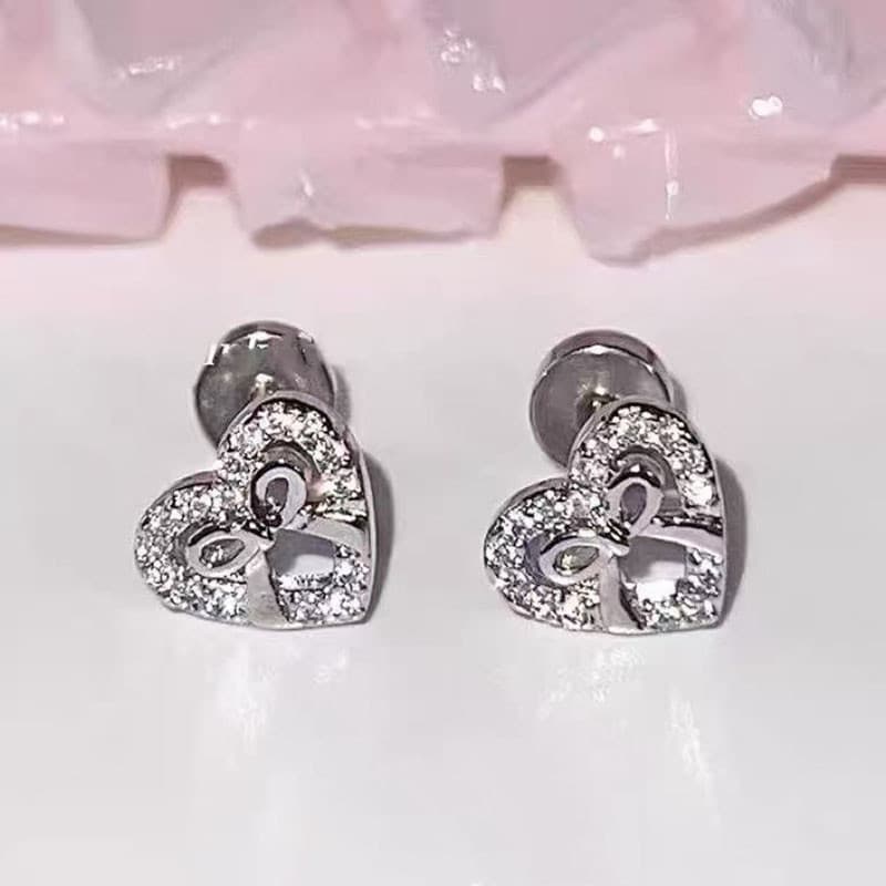1 ชุดความงาม Rhinestone Heart Bowknot Earbone ต่างหูสําหรับผู้หญิง รูปที่ 1