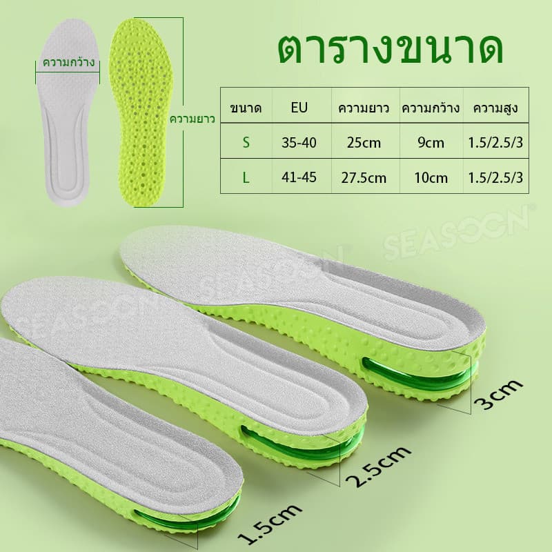 เบาะลมเพิ่มความสูงสีเขียวดูดซับแรงกระแทกพื้นรองเท้าเพิ่มความสูงสำหรับผู้ชายและผู้หญิง 1.5/2.5/3 ซม. รูปที่ 2
