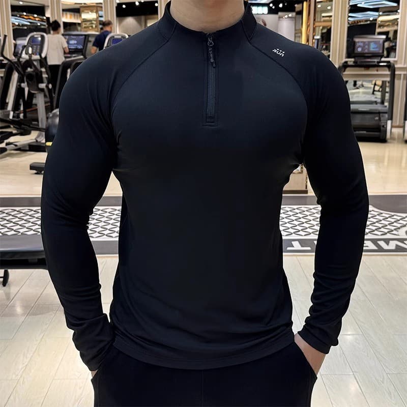 MANSTR ไม่จํากัดเพศ เสื้อยืดการฝึกอบรมแห้งเร็วครึ่งซิปแขนยาวชุดออกกําลังกายขี่จักรยานวิ่งระบายอากาศด้านบนสีดํา/สีขาว รูปที่ 4