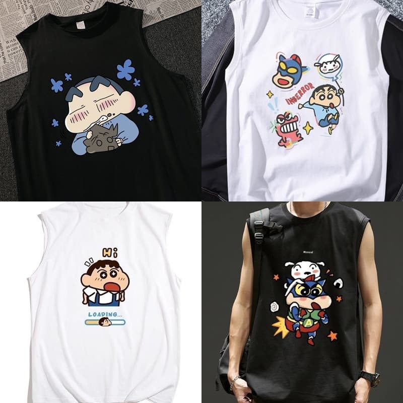 เสื้อแขนกุดชายหญิง สกรีนลายชินจัง มี 4 ลาย ขาว-ดำ OP รูปที่ 1
