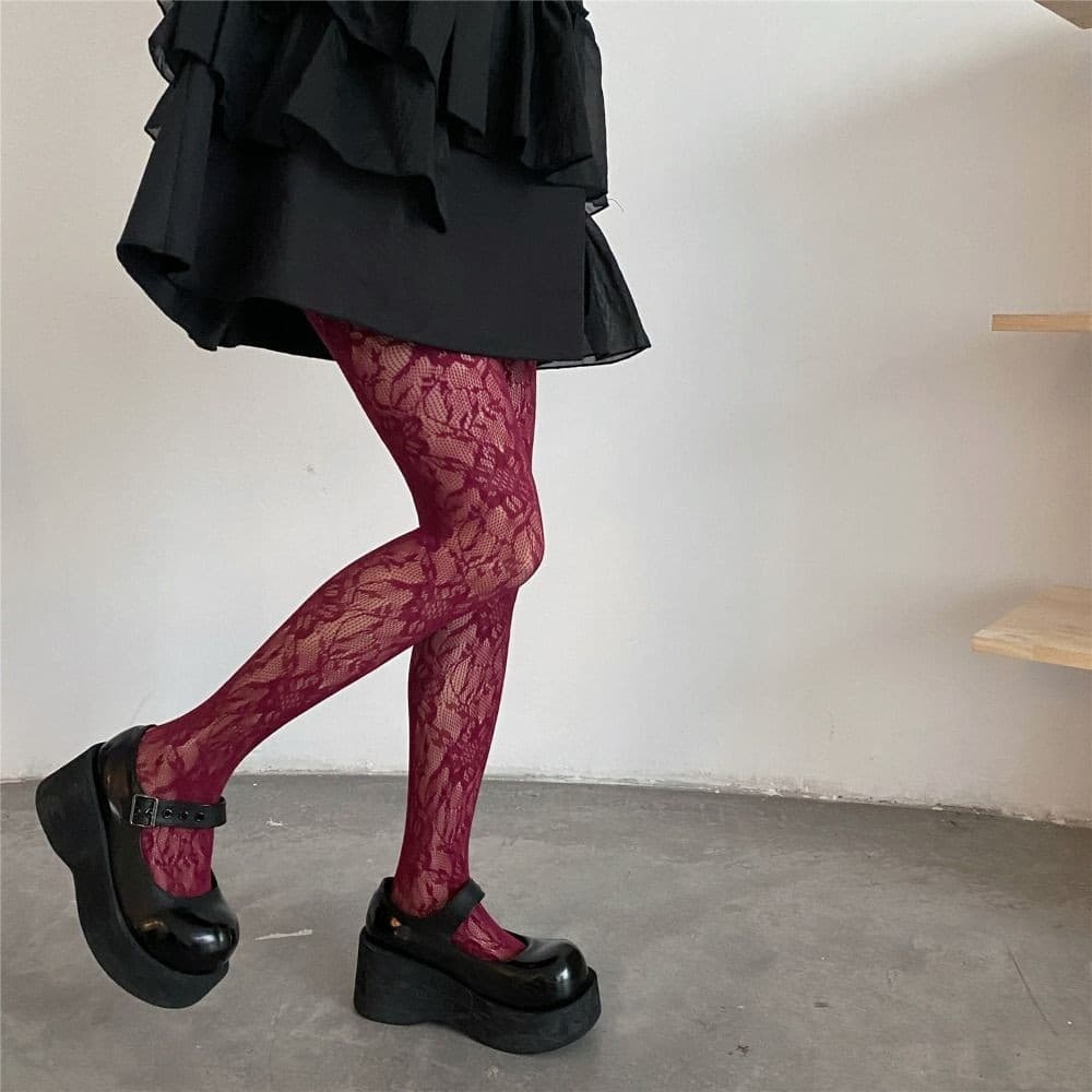 แฟชั ่ นดอกไม ้ เย ็ บปักถักร ้ อยตาข ่ าย Hollow Out เซ ็ กซี ่ Pantyhose ผู ้ หญิงตกปลาสุทธิ Tights Cool สาวสี Hipster Y2k Harajuku ถุงน ่ อง รูปที่ 8
