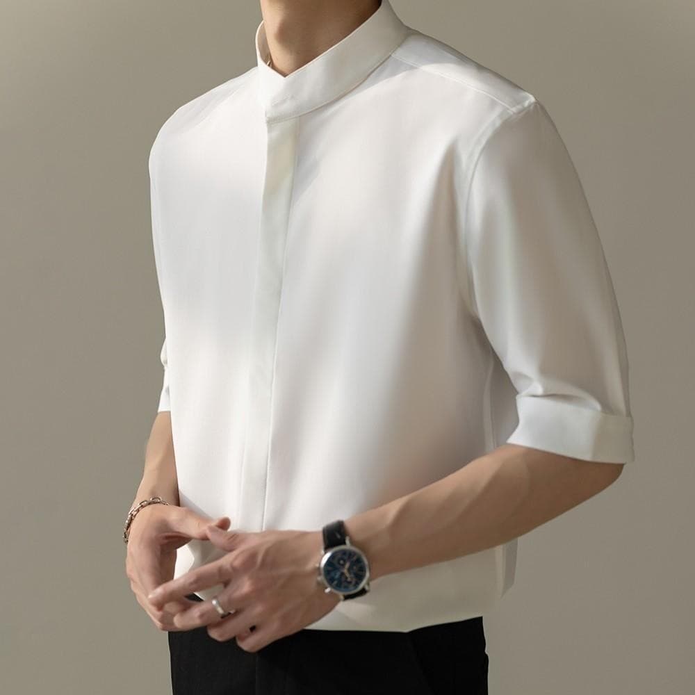 CLIFF เสื้อผู้ชาย เสื้อแขนสั้น เสื้อยืดสีพื้น สไตล์ทางธุรกิจ แฟชั่นที่เข้ากันได้หลากหลาย ระบายอากาศสบาย รูปที่ 7