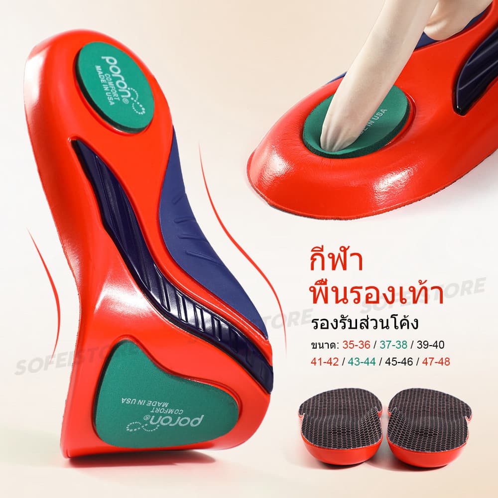 Poron พื้นรองเท้าแบบโค้งแบนดูดซับแรงกระแทกบรรเทาอาการปวดส้นเท้า1คู่ รูปที่ 5