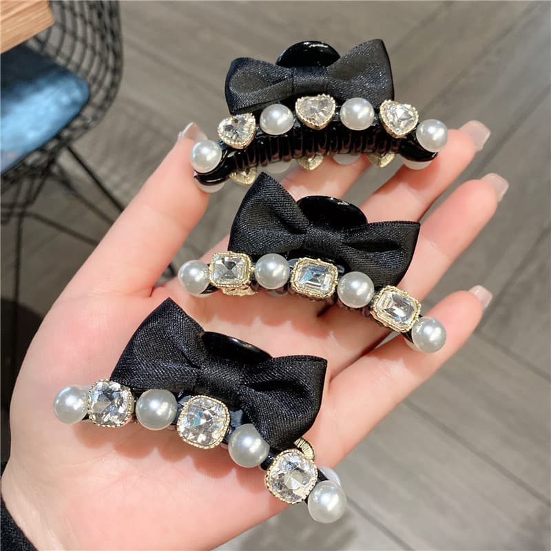 High-end Elegant Bow กิ๊บติดผมหญิงด้านข้าง Bangs คลิปหน้าผาก Hairpin คลิป Influencer Pearl Rhinestone คลิป รูปที่ 1