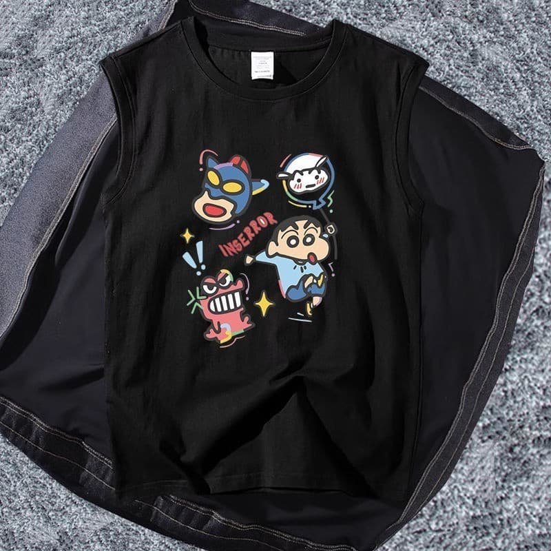 เสื้อแขนกุดชายหญิง สกรีนลายชินจัง มี 4 ลาย ขาว-ดำ OP รูปที่ 3