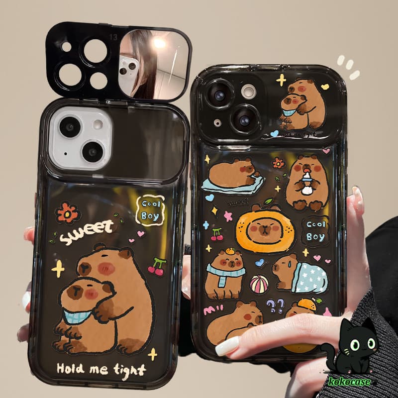 GOOD CASEสินค้า1บาท IPHONE 11 13 15 14 12 Pro Max 15 14 7 8 Plus X XR XS MAX หนูแฮมสเตอร์น่ารักพลิกกรณีโทรศัพท์กระจก รูปที่ 1