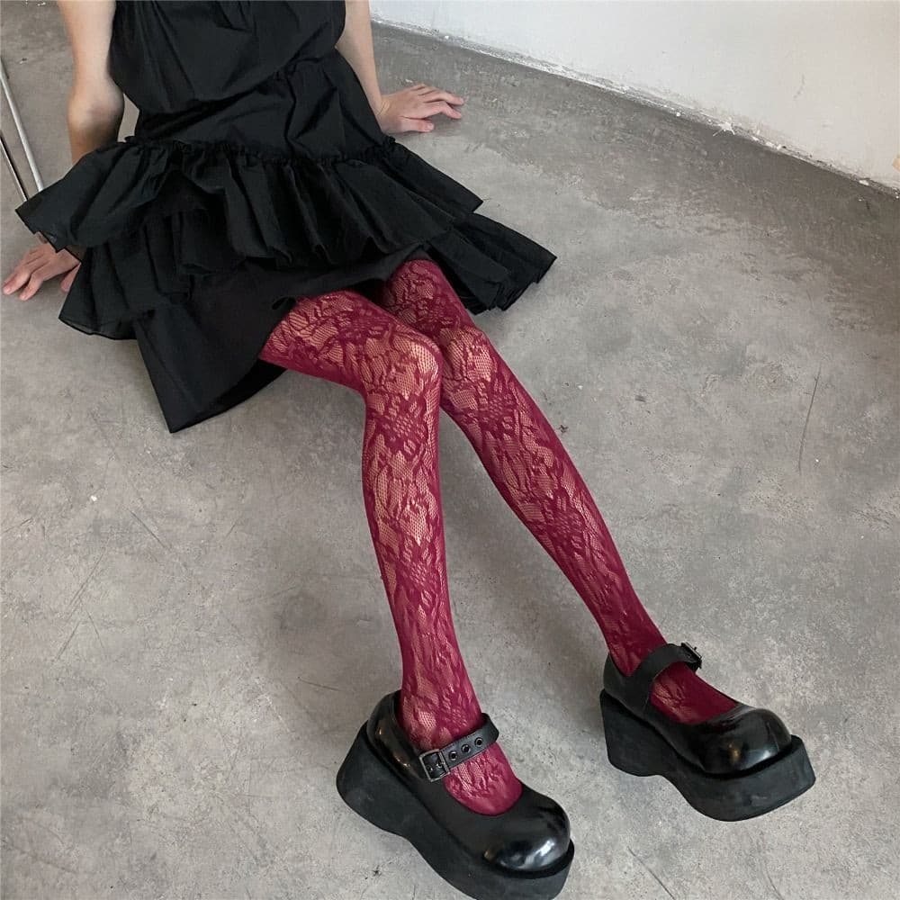 แฟชั ่ นดอกไม ้ เย ็ บปักถักร ้ อยตาข ่ าย Hollow Out เซ ็ กซี ่ Pantyhose ผู ้ หญิงตกปลาสุทธิ Tights Cool สาวสี Hipster Y2k Harajuku ถุงน ่ อง รูปที่ 2
