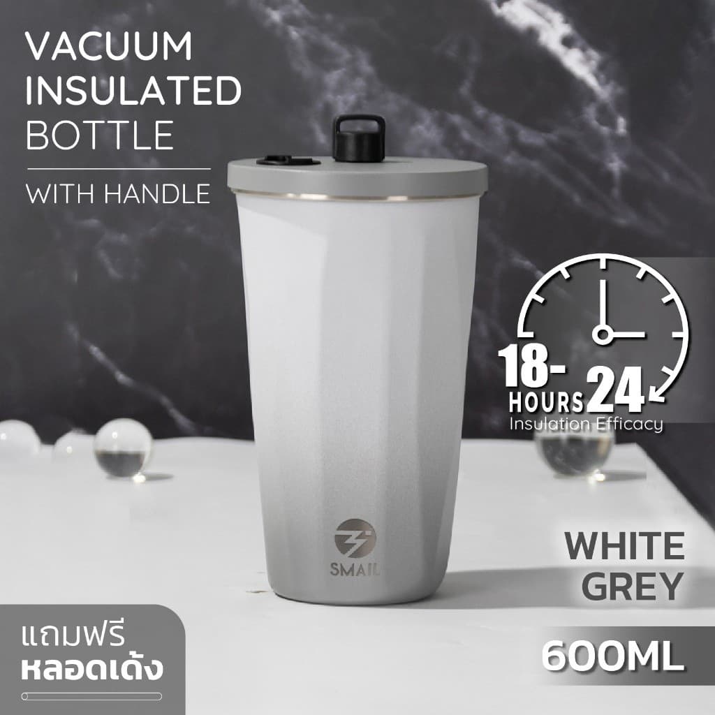 แก้วน้ำ สเตนเลส304 มีฝาปิด แก้วเก็บอุณหภูมิ ขนาด600ml ยี่ห้อSMAIL พร้อมหลอด สีทูโทน เก็บความเย็น ความร้อน รูปที่ 9