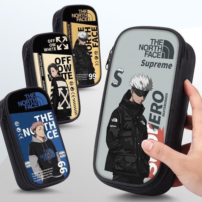 Jujutsu Kaisen Cool Gojo Go กล่องเครื่องเขียนผ้าใบสีดําสกปรกทนด้วยซิปที่เก็บเครื่องเขียน รูปที่ 1