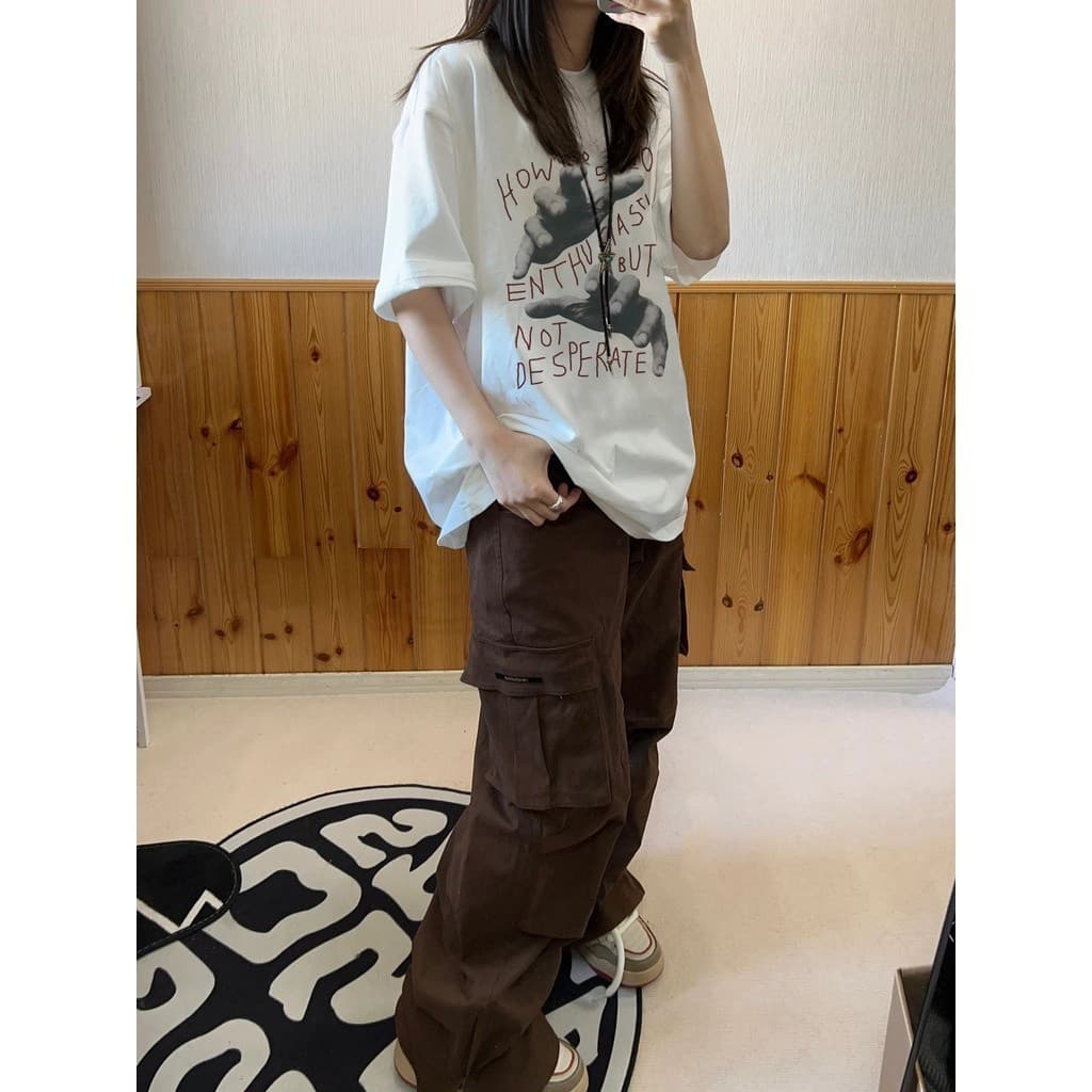COD MAO Shop เสื้อoversize เสื้อยืดลําลอง แขนสั้น คอกลม พิมพ์ลายตู้เสื้อผ้า พิมพ์มือ ผ้าโพลีเอสเตอร์ รูปที่ 5