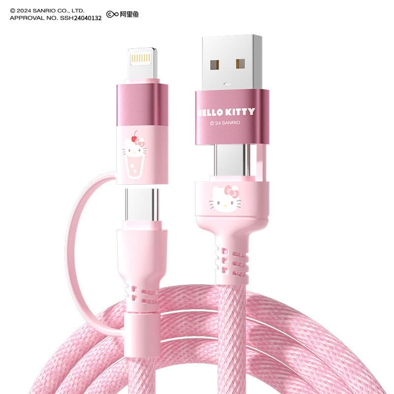 Sanrio SS-592 4-in-1 Fast Charging Data Cable Hello Kitty Kuromi Pochacco Cinnamoroll Type-C To Type-C อินเทอร์เฟซแบบพกพาสีชมพูน่ารัก 20W Super Flash PD สายชาร์จ รูปที่ 1