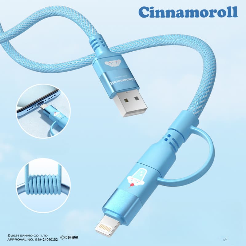 Sanrio SS-592 4-in-1 Fast Charging Data Cable Hello Kitty Kuromi Pochacco Cinnamoroll Type-C To Type-C อินเทอร์เฟซแบบพกพาสีชมพูน่ารัก 20W Super Flash PD สายชาร์จ รูปที่ 5