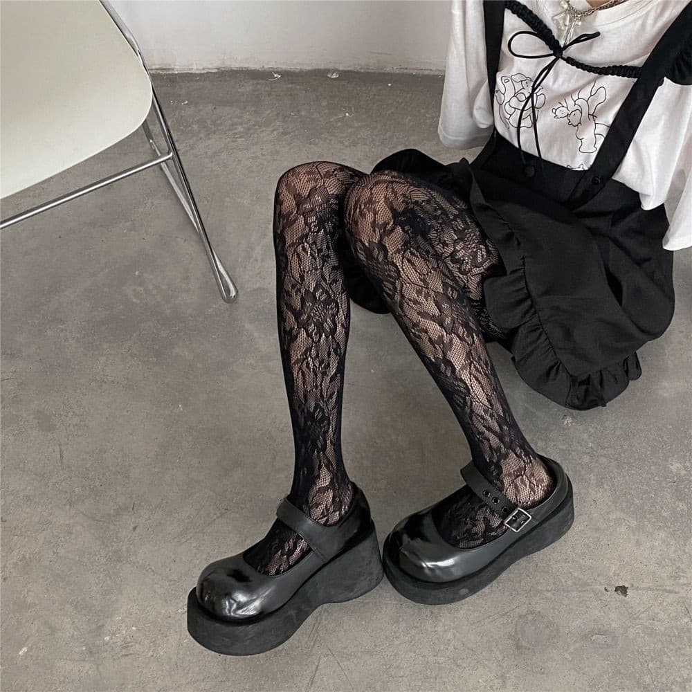 แฟชั ่ นดอกไม ้ เย ็ บปักถักร ้ อยตาข ่ าย Hollow Out เซ ็ กซี ่ Pantyhose ผู ้ หญิงตกปลาสุทธิ Tights Cool สาวสี Hipster Y2k Harajuku ถุงน ่ อง รูปที่ 7