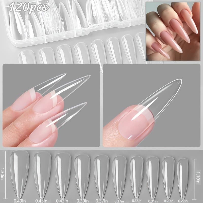 120 ชิ้น Full Cover Square Oval Transparent False Nail Tips - Soft Gel Tips เครื่องมือทําเล็บ รูปที่ 1