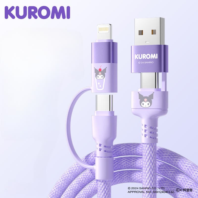 Sanrio SS-592 4-in-1 Fast Charging Data Cable Hello Kitty Kuromi Pochacco Cinnamoroll Type-C To Type-C อินเทอร์เฟซแบบพกพาสีชมพูน่ารัก 20W Super Flash PD สายชาร์จ รูปที่ 8