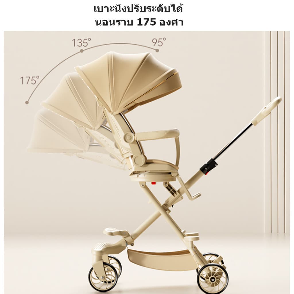 EvianAngel รถเข็นเด็ก รถเข็นเด็กพับได้ รถเข็นปรับหมุนที่นั่งได้ 360 ° ปรับเอนอิส ปุ่มเดียว พับได้ น้ําหนักเบา รูปที่ 3