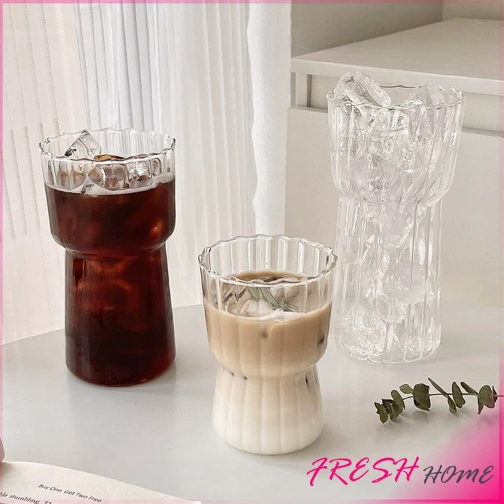 Fresh ‌ถ้วยแก้วลายทางโปร่งใส - เครื่องดื่มที่ทนทานและมีสไตล์ สำหรับการใช้งานประจำวัน‌ Glass coffee cup รูปที่ 6