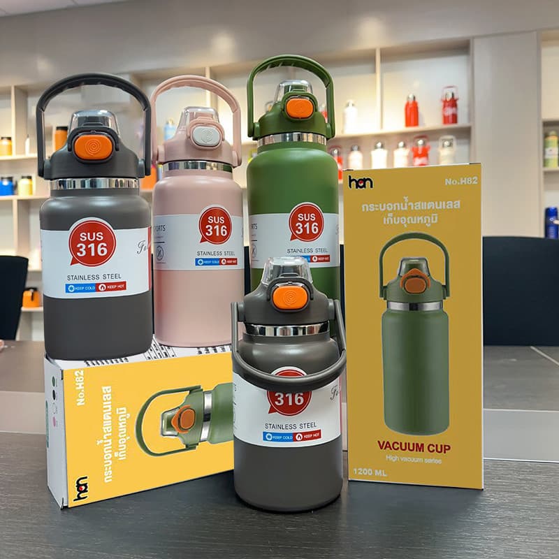 PANDA กระบอกน้ำเก็บอุณหภูมิร้อน-เย็น 1200/1400ml สแตนเลส316 กระติกน้ำสแตนเลสเกรด เก็บเย็นยาวนานข้ามวัน ฝากันหก100% รูปที่ 4