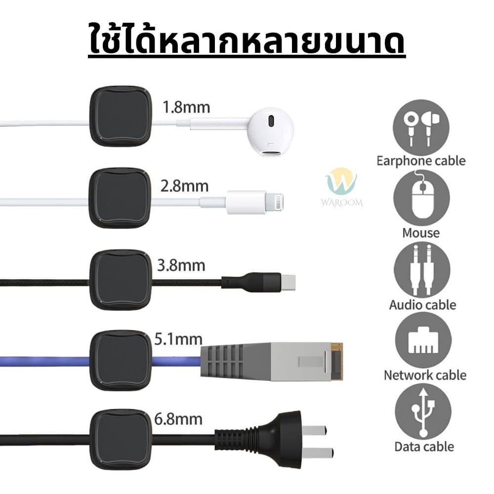 คลิปแม่เหล็กเก็บสายไฟ สายเคเบิ้ล พลาสติก ABS แบบติดกาว ไม่ต้องเจาะ จัดระเบียบสายไฟ แถมกาวในตัว รูปที่ 7