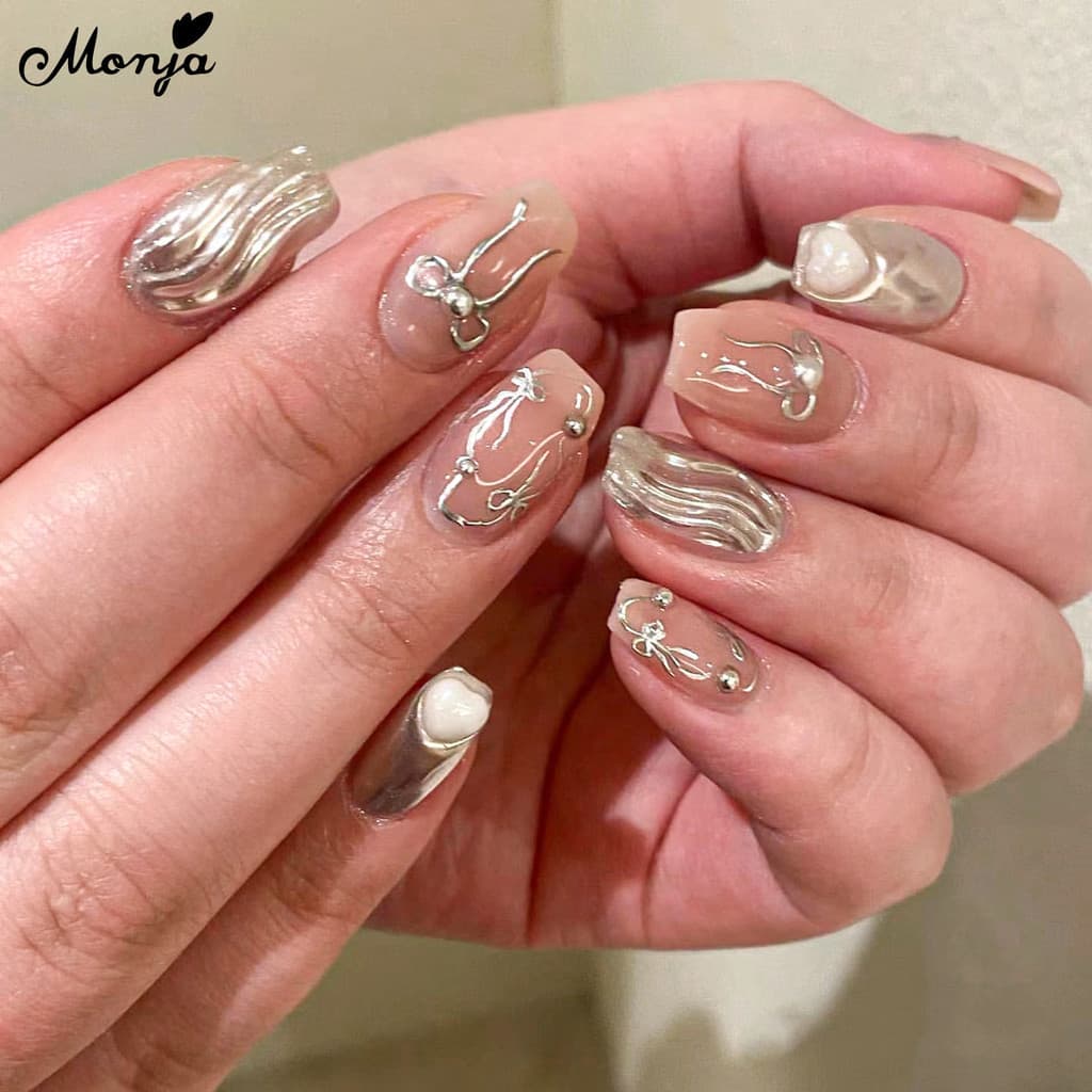 Monja 5ml Wave Liner Gel Molding Polish สําหรับ ภาพวาดรูปแบบน้ําสามารถใช้กับกระจกผงเล็บเครื่องมือ รูปที่ 8