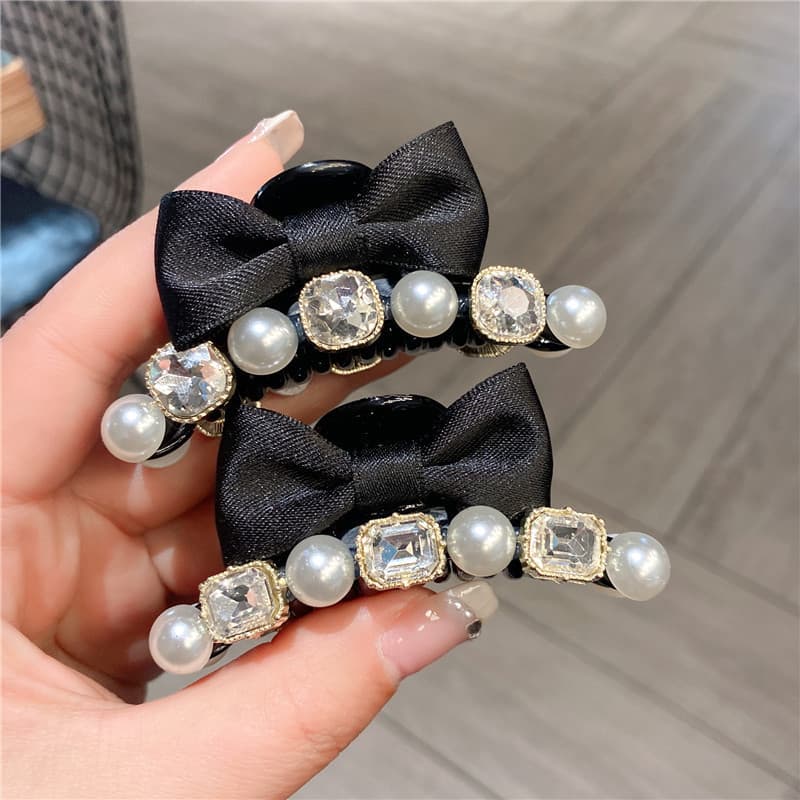 High-end Elegant Bow กิ๊บติดผมหญิงด้านข้าง Bangs คลิปหน้าผาก Hairpin คลิป Influencer Pearl Rhinestone คลิป รูปที่ 6