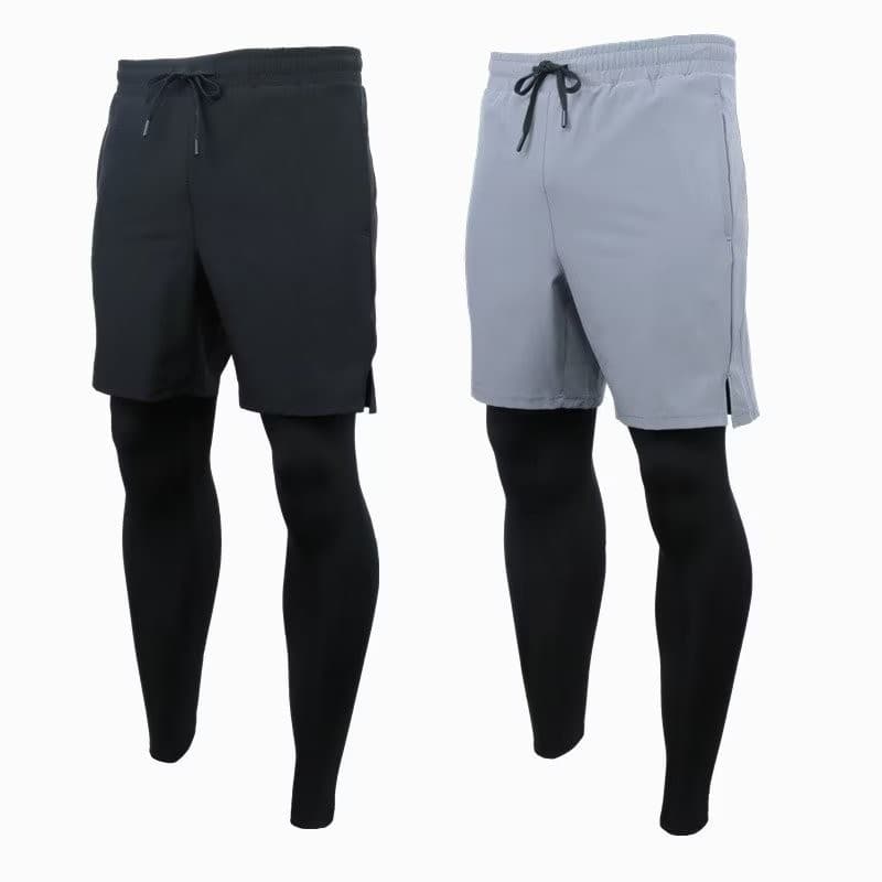 Unisex 2-in-1 วิ่งว่ายน้ํากางเกงขาสั้น Quick Dry 4-Way ยืดน้ําหนักเบาออกกําลังกาย Activewear บาสเกตบอลเทนนิสการฝึกอบรม Plus ขนาด M-5XL สีดําสีเทา รูปที่ 5