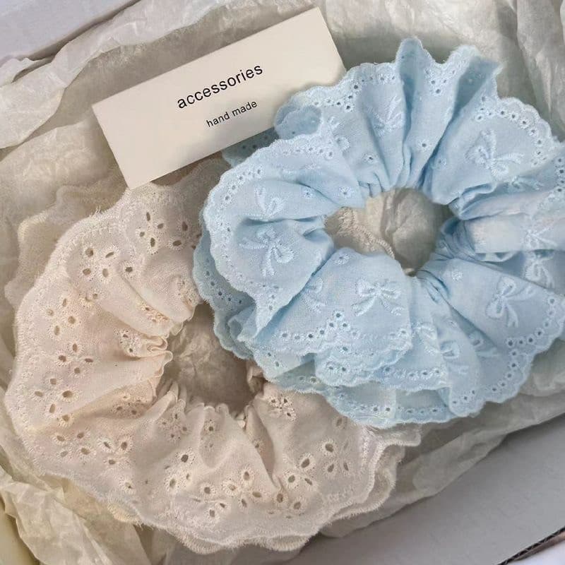 ผู้หญิงสีขาวสีฟ้าสีชมพูผ้าฝ้ายลูกไม้ Fairy Priness เชือกผมหางม้า Scrunchies ผมผูก รูปที่ 3