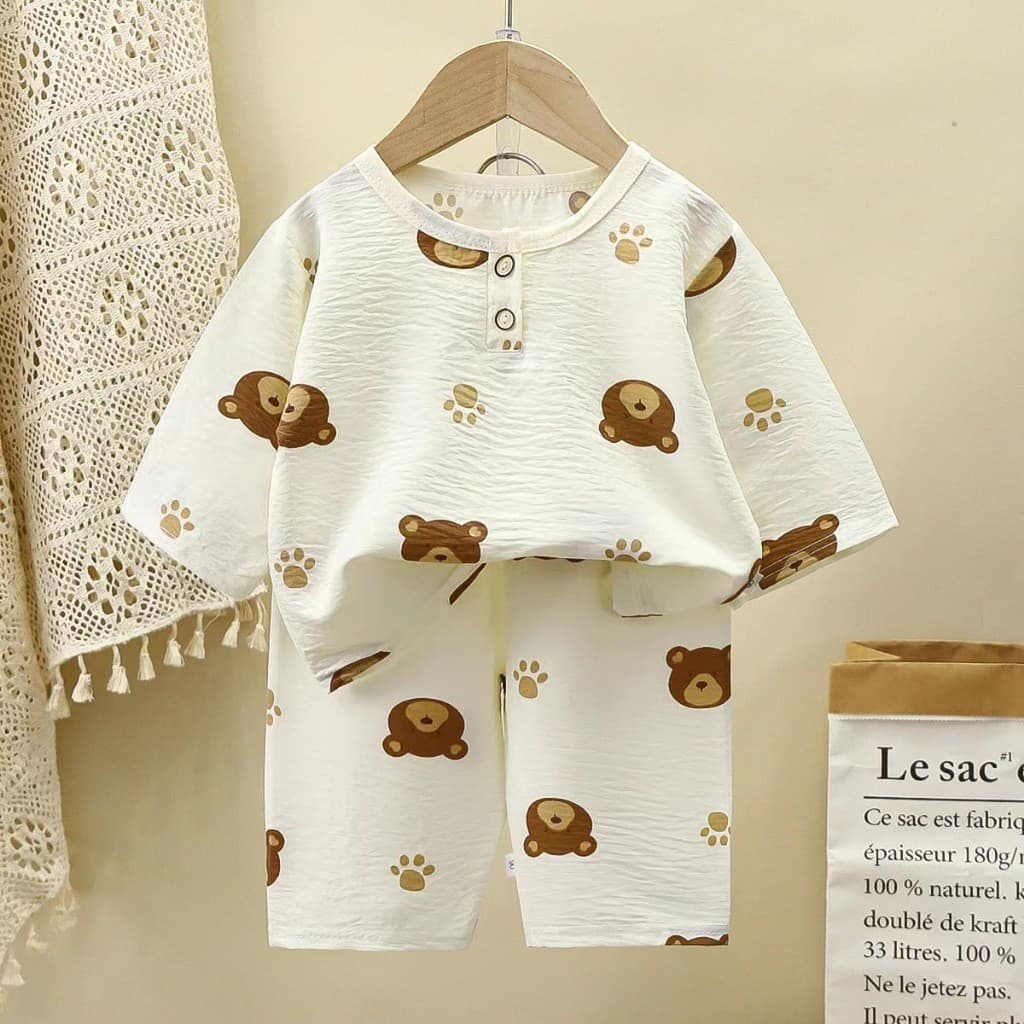ชุดนอนเด็ก เสื้อผ้าเด็ก ยาว5ส่วน ลายน่ารัก ผ้าลาย น่ารัก ผ้าไม่ร้อนใส่สบาย รูปที่ 2