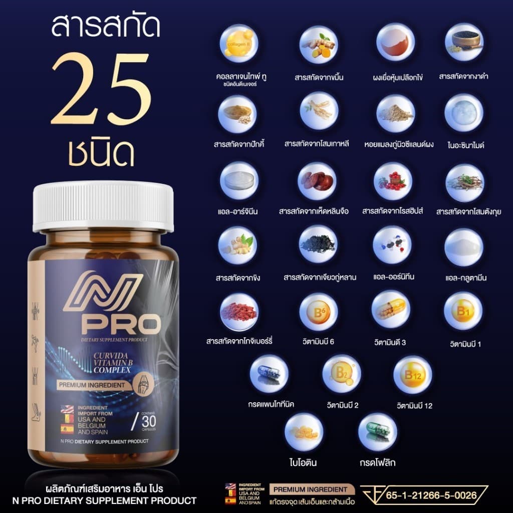 เอ็น โปร N PRO ช่วยบำรุงเส้นตึง เส้นจม ปวดตามตัว ร้าวลงขา กระดูกทับเส้น ขนาด1กระปุก รูปที่ 5