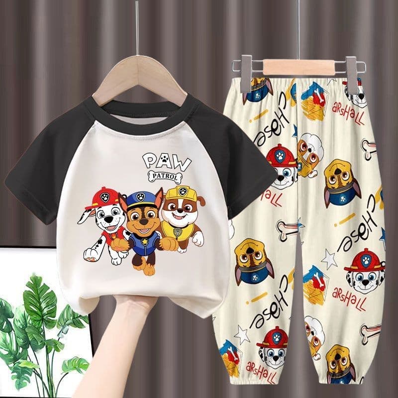 ชุดเด็กชายเสื้อยืดแขนสั้น Paw Patrol + กางเกงผ้าไหมน้ําแข็ง ชุดฤดูร้อน 2 ชิ้น รูปที่ 4